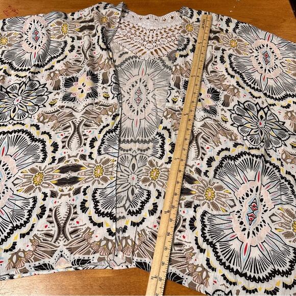 Chico’s Women's Sz S/M Bold Ruana Open Front Kimono Geometric Lace Lightweight - Picture 4 of 5